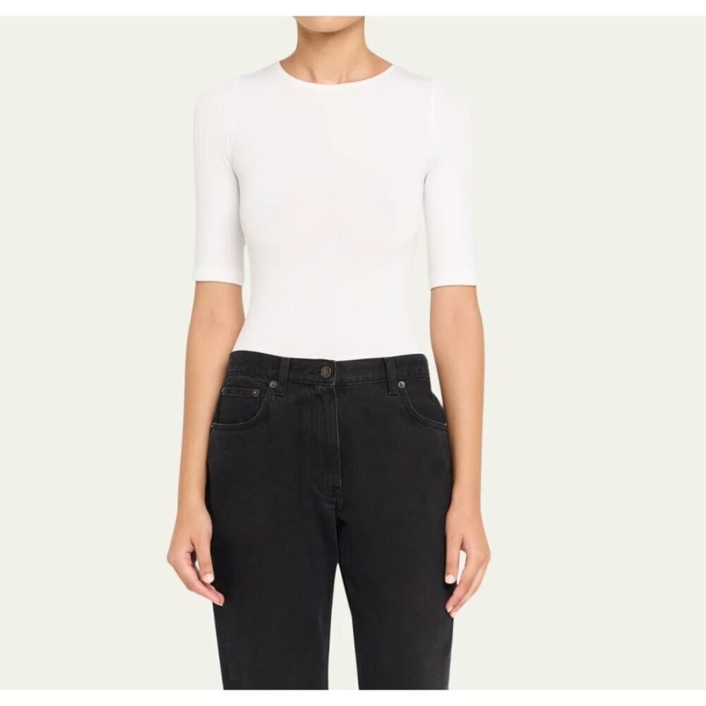 Wolford Short Sleeve Crewneck Bodysuit In White Size Medium